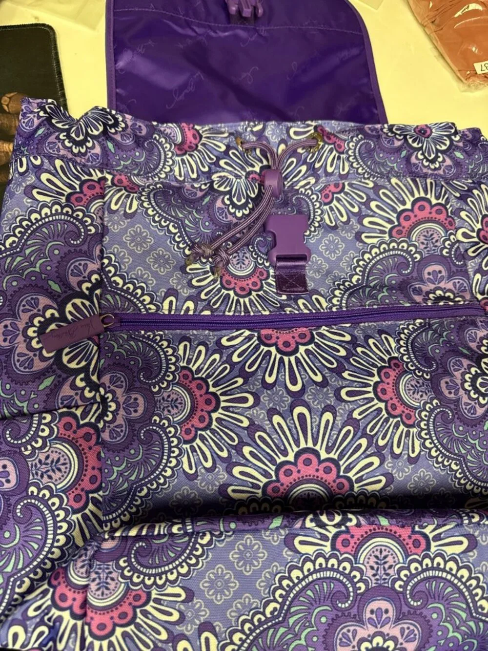 Vera Bradley Lighten Up Backpack Lilac Medallion Purple Drawstring 16x17x6 NEW